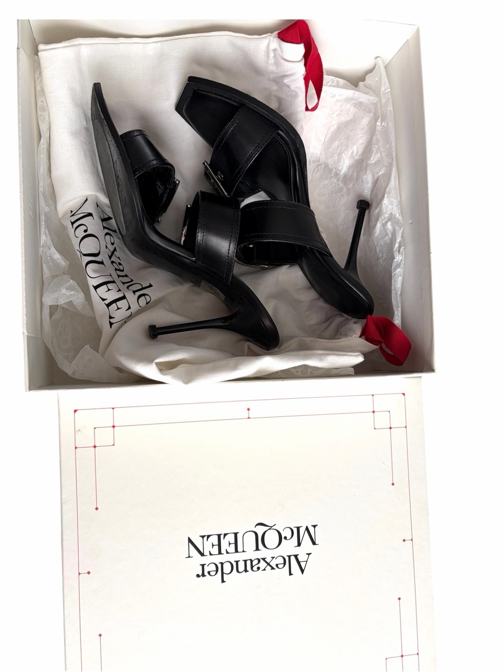 Alexander McQueen Black Leather Buckle High-Heel Sandals - Picture 2 of 3